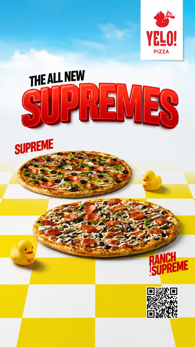 Yelo Pizza Supremes campaign artwork
